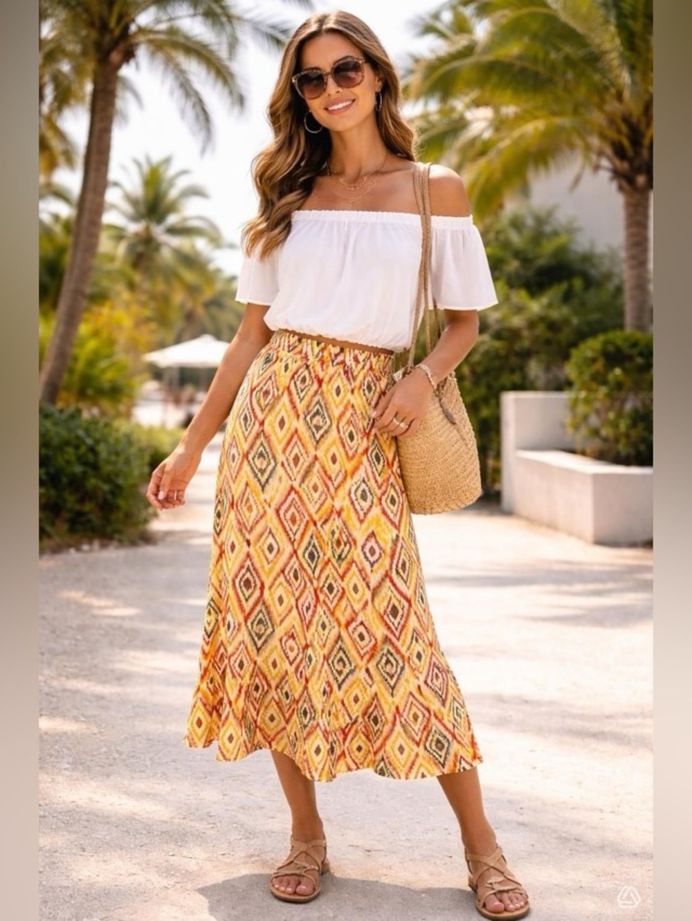 TanJay Multicolor Diamond-Print Maxi Skirt (10)